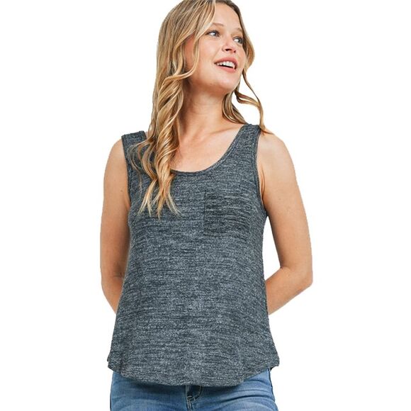 Charcoal Sleeveless Scoop Neck Curved Hem Tank Top - Picture 3 of 3
